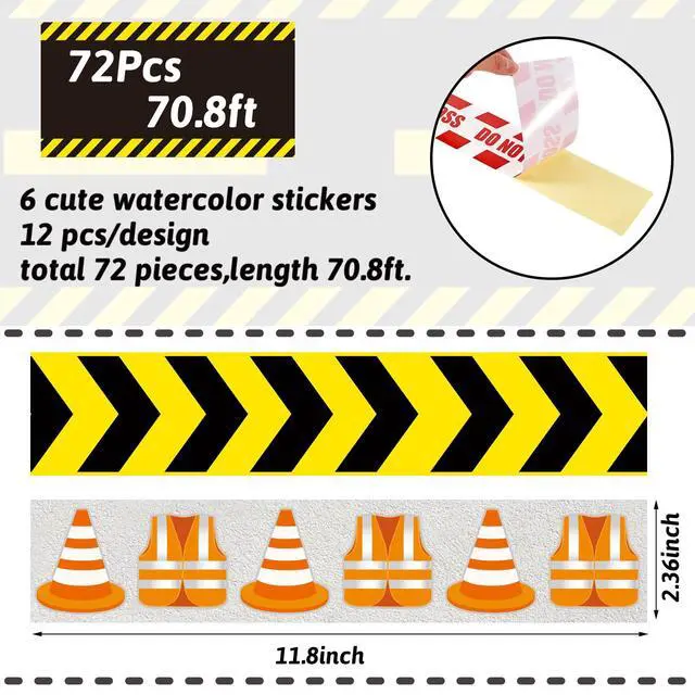 Alt view image 2 of 6 - 72 Pcs Construction Bulletin Board Borders Set Decoration for Trim Construction Theme Party Self Adhesive Tape for Classroom Workplace Wall Desk Window Schools Offices Supplies, 6 Style, 70.8 ft