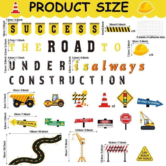 Alt view image 2 of 7 - 91 Pcs Construction Bulletin Board Decorations Road Cutouts Road to Success Bulletin Board Under Construction Inspirational Classroom Decors Name Tags for Library School Positive Chalkboard Wall Decor