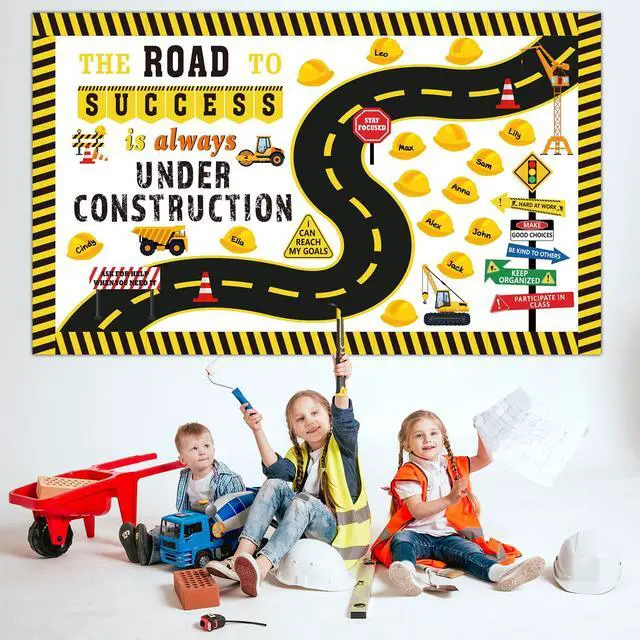 Alt view image 7 of 7 - 91 Pcs Construction Bulletin Board Decorations Road Cutouts Road to Success Bulletin Board Under Construction Inspirational Classroom Decors Name Tags for Library School Positive Chalkboard Wall Decor