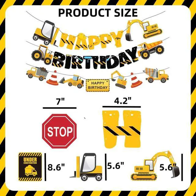 Alt view image 7 of 7 - 14 Packs Construction Happy Birthday Banner Vehicle Truck Garlands and Truck Cutouts Traffic Road Signs Birthday Party Decorations for Kids Boy Baby Shower Decorations (Construction)