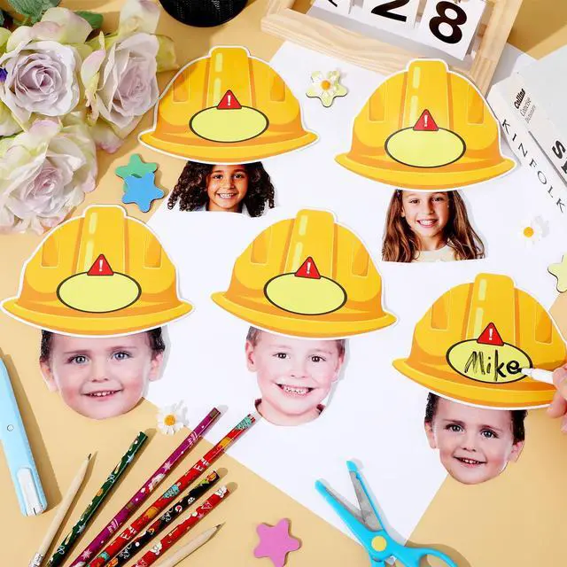 Alt view image 4 of 7 - 80Pcs Construction Helmet Cutouts Back to School Decorations Bulletin Board Construct Paper Cut-Outs Classroom Decor for Boy Girl DIY Craft Photo Wall Kindergarten Preschool Party Favor Supply