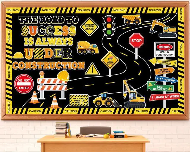 Main image of Construction Bulletin Board Decorations Road to Success Cutouts Construction Positive Sign Classroom Decor Traffic Inspirational Bulletin Board for Classroom Chalkboard Back to School Supplies
