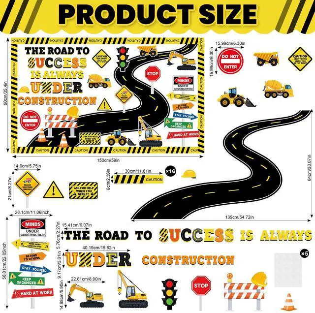 Alt view image 2 of 7 - Construction Bulletin Board Decorations Road to Success Cutouts Construction Positive Sign Classroom Decor Traffic Inspirational Bulletin Board for Classroom Chalkboard Back to School Supplies