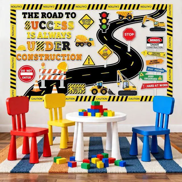 Alt view image 7 of 7 - Construction Bulletin Board Decorations Road to Success Cutouts Construction Positive Sign Classroom Decor Traffic Inspirational Bulletin Board for Classroom Chalkboard Back to School Supplies