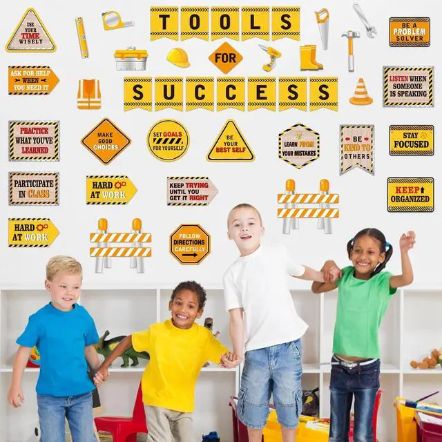 Alt view image 6 of 7 - 47 Pcs Construction Bulletin Board Set Construction Cutouts Tools for Success Classroom Decorations for Kid Students Back to School Gifts Birthday Party Supplies