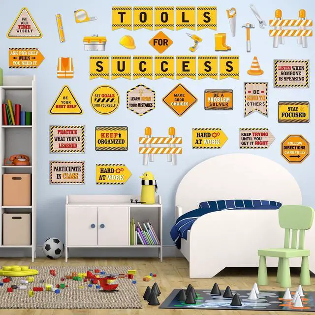 Alt view image 7 of 7 - 47 Pcs Construction Bulletin Board Set Construction Cutouts Tools for Success Classroom Decorations for Kid Students Back to School Gifts Birthday Party Supplies