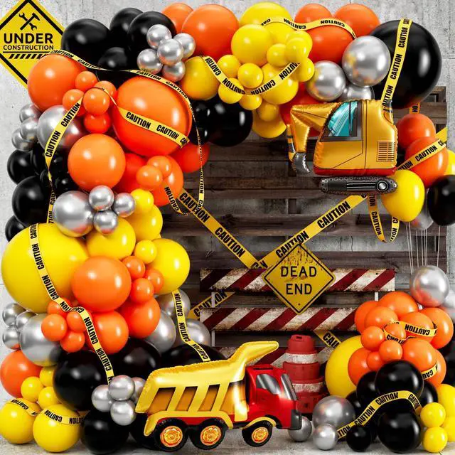 Main image of ALL-IN-1 Construction Balloon Arch Kit with BONUS Caution Tape & Truck Balloons - Construction Balloons for Excavator Birthday Decorations - Construction Birthday Party Supplies & Decorations