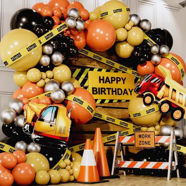 Alt view image 4 of 7 - ALL-IN-1 Construction Balloon Arch Kit with BONUS Caution Tape & Truck Balloons - Construction Balloons for Excavator Birthday Decorations - Construction Birthday Party Supplies & Decorations