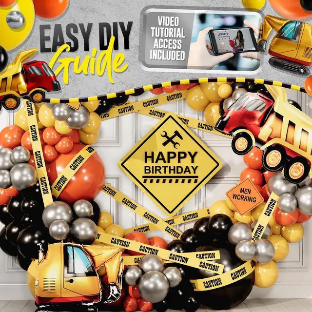 Alt view image 6 of 7 - ALL-IN-1 Construction Balloon Arch Kit with BONUS Caution Tape & Truck Balloons - Construction Balloons for Excavator Birthday Decorations - Construction Birthday Party Supplies & Decorations