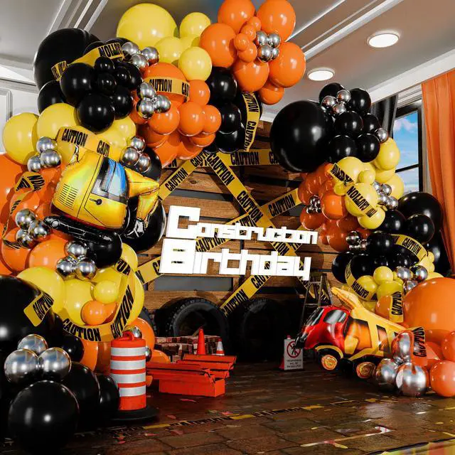 Alt view image 5 of 7 - ALL-IN-1 Construction Balloon Arch Kit with BONUS Caution Tape & Truck Balloons - Construction Balloons for Excavator Birthday Decorations - Construction Birthday Party Supplies & Decorations