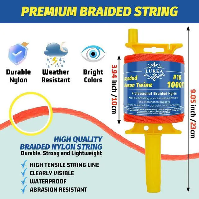 Alt view image 4 of 7 - #18 Mason Line String with Post & Pipe Level & 5 Line Levels,1000 Feet Braided Nylon Twine, High-Visibility String Line for Construction, Gardening, DIY, and Outdoor Projects (1000FT Orange)