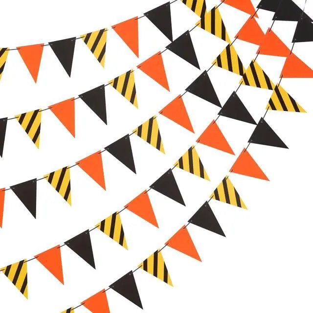 Main image of 5 Packs Construction Pennant Banners Construction Birthday Decorations Party Supplies Paper Dump Truck Theme Flag Banner for Boy, Yellow Black Orange
