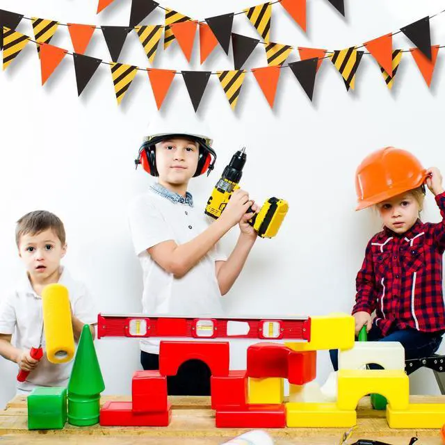 Alt view image 4 of 6 - 5 Packs Construction Pennant Banners Construction Birthday Decorations Party Supplies Paper Dump Truck Theme Flag Banner for Boy, Yellow Black Orange