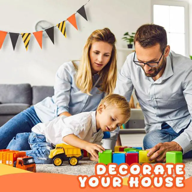 Alt view image 6 of 6 - 5 Packs Construction Pennant Banners Construction Birthday Decorations Party Supplies Paper Dump Truck Theme Flag Banner for Boy, Yellow Black Orange