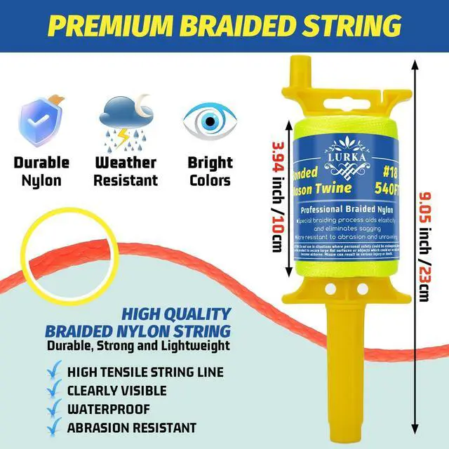 Alt view image 2 of 7 - Mason Line String,#18 540 Feet Braided Construction Nylon Line with 5 Built-in Levels and Spool Fluorescent String Line for Precision Work, DIY, and Gardening (Fluorescent Yellow)