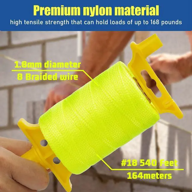 Alt view image 5 of 7 - Mason Line String,#18 540 Feet Braided Construction Nylon Line with 5 Built-in Levels and Spool Fluorescent String Line for Precision Work, DIY, and Gardening (Fluorescent Yellow)