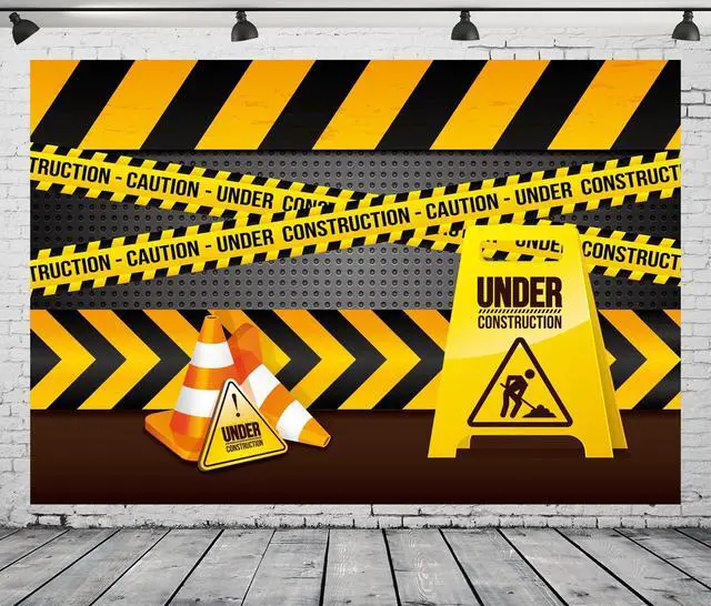 Alt view image 2 of 7 - 5x3ft Fabric Under Construction Backdrop Site Banner Black and Yellow Warning Lines Theme Birthday Party Decorations Children Kids Boys Portrait Photo Props