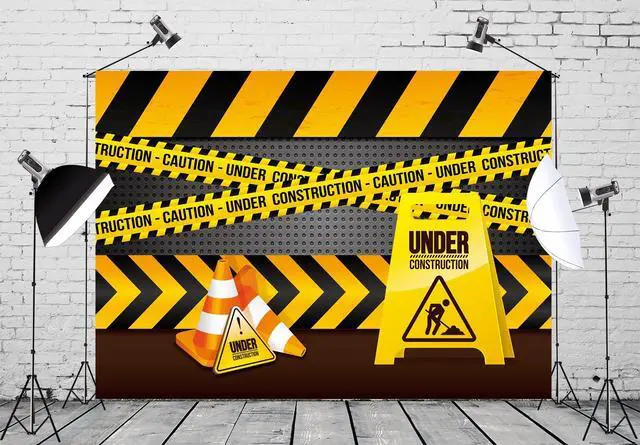 Alt view image 3 of 7 - 5x3ft Fabric Under Construction Backdrop Site Banner Black and Yellow Warning Lines Theme Birthday Party Decorations Children Kids Boys Portrait Photo Props