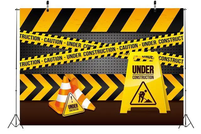 Alt view image 4 of 7 - 5x3ft Fabric Under Construction Backdrop Site Banner Black and Yellow Warning Lines Theme Birthday Party Decorations Children Kids Boys Portrait Photo Props