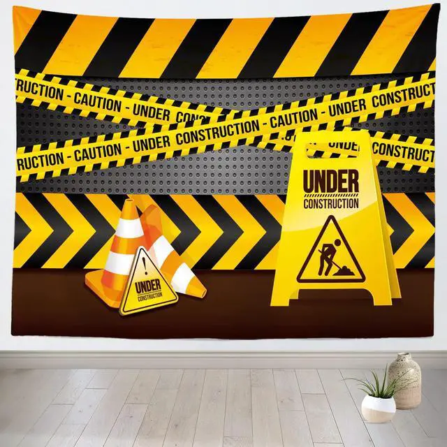 Alt view image 5 of 7 - 5x3ft Fabric Under Construction Backdrop Site Banner Black and Yellow Warning Lines Theme Birthday Party Decorations Children Kids Boys Portrait Photo Props