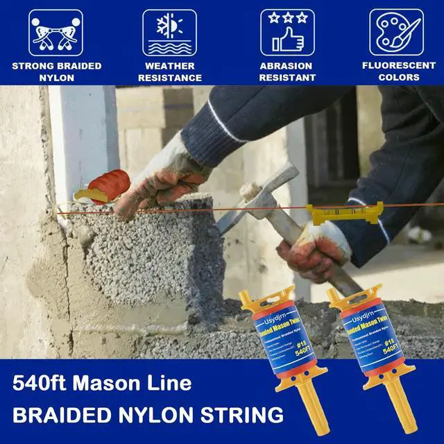 Alt view image 2 of 7 - 2 Pack Mason Line with Handle, 540FT #18 Braided Nylon String with Reloadable Line Reel and 10 Built-in Levels, Precision Construction String Twine for Masonry, Gardening, Surveying, and DIY Projects