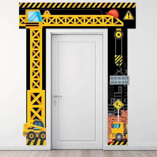 Main image of Construction Door Decorations Construction Truck Porch Sign Banner Yellow Excavator Truck Hanging Door Banner Building Theme Backdrop for Birthday Photo Booth Party Supplies