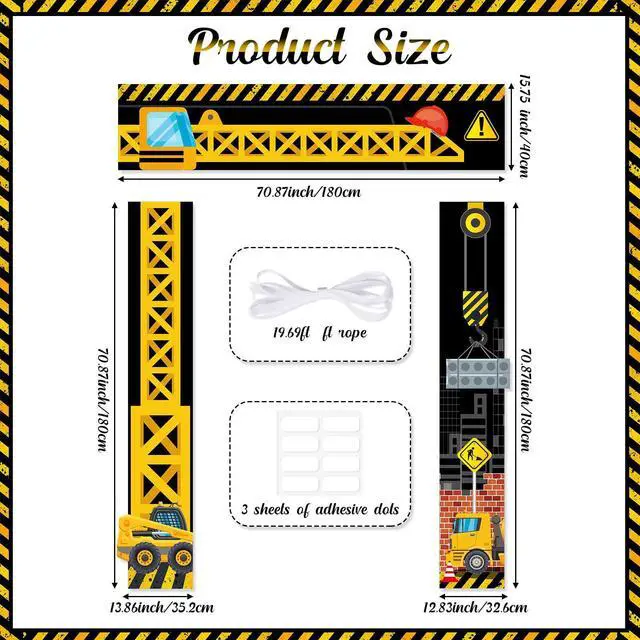 Alt view image 2 of 7 - Construction Door Decorations Construction Truck Porch Sign Banner Yellow Excavator Truck Hanging Door Banner Building Theme Backdrop for Birthday Photo Booth Party Supplies