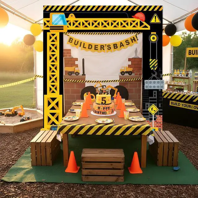 Alt view image 5 of 7 - Construction Door Decorations Construction Truck Porch Sign Banner Yellow Excavator Truck Hanging Door Banner Building Theme Backdrop for Birthday Photo Booth Party Supplies
