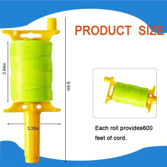 Alt view image 2 of 7 - Mason Line with Handle, Reloadable Reel, #18 Braided Nylon Line, 600 Feet of High Strength Nylon Line for Gardening or Masonry Tools, Kite Twine, Fluorescent Yellow