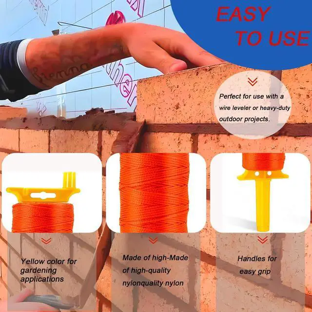 Alt view image 6 of 7 - Mason Line with Handle, Reloadable Reel, #18 Braided Nylon Line, 600 Feet of High Strength Nylon Line for Gardening or Masonry Tools, Kite Twine, Fluorescent Yellow