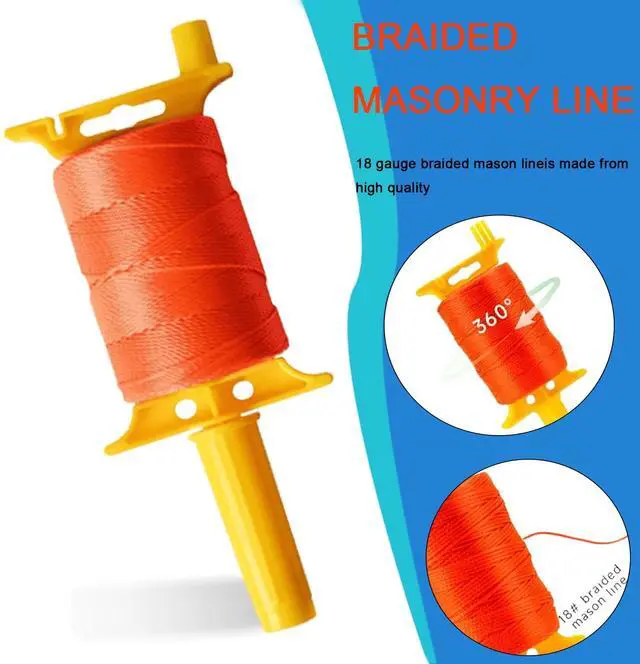 Alt view image 3 of 7 - Mason Line with Handle, Reloadable Reel, #18 Braided Nylon Line, 600 Feet of High Strength Nylon Line for Gardening or Masonry Tools, Kite Twine, Fluorescent Yellow