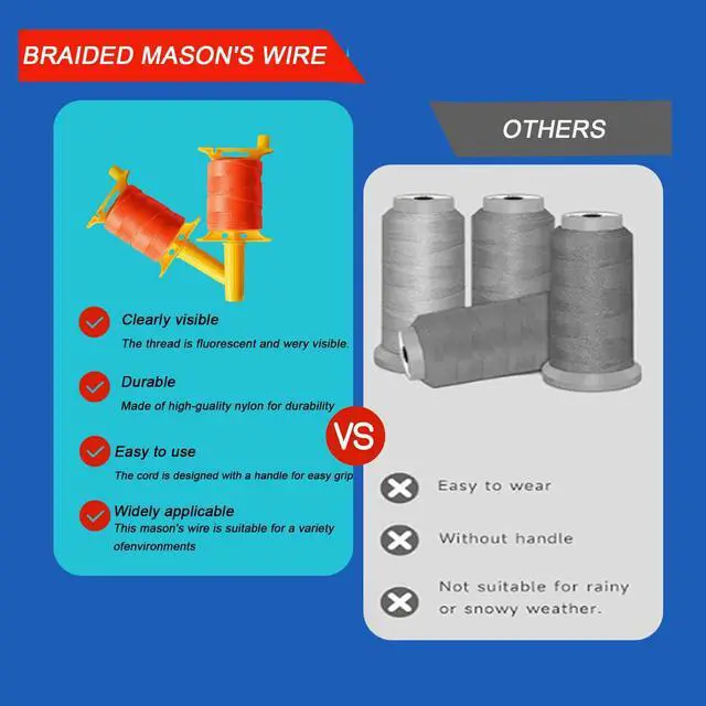 Alt view image 5 of 7 - Mason Line with Handle, Reloadable Reel, #18 Braided Nylon Line, 600 Feet of High Strength Nylon Line for Gardening or Masonry Tools, Kite Twine, Fluorescent Yellow