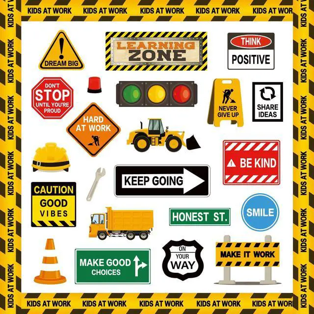 Main image of 47Pcs Construction Bulletin Board Decor Motivational Signs Positive Rules Learning Zone Cutouts Back to School Constructional Classroom Decoration for School Wall Art Decor