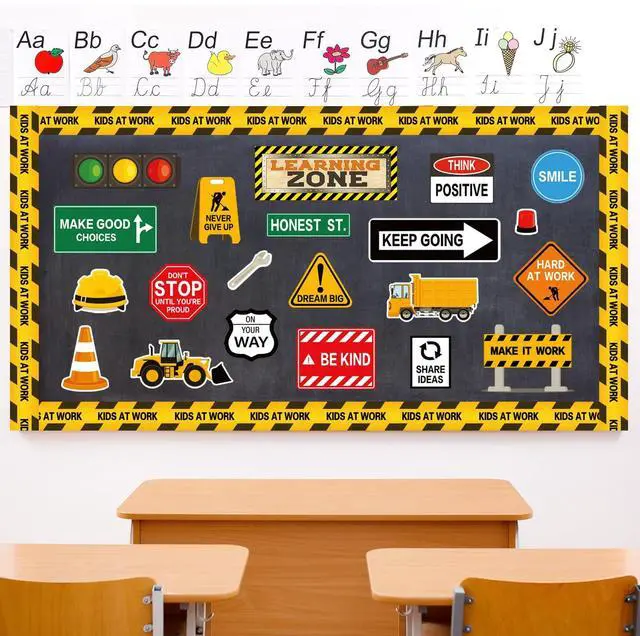 Alt view image 3 of 7 - 47Pcs Construction Bulletin Board Decor Motivational Signs Positive Rules Learning Zone Cutouts Back to School Constructional Classroom Decoration for School Wall Art Decor