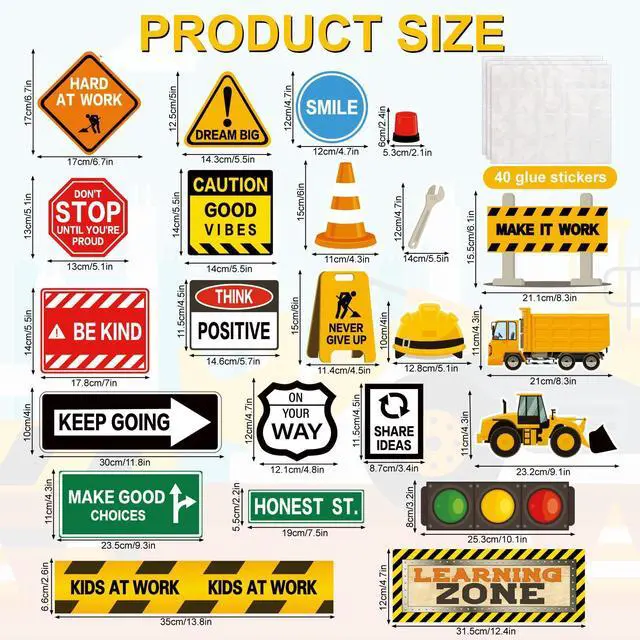Alt view image 2 of 7 - 47Pcs Construction Bulletin Board Decor Motivational Signs Positive Rules Learning Zone Cutouts Back to School Constructional Classroom Decoration for School Wall Art Decor