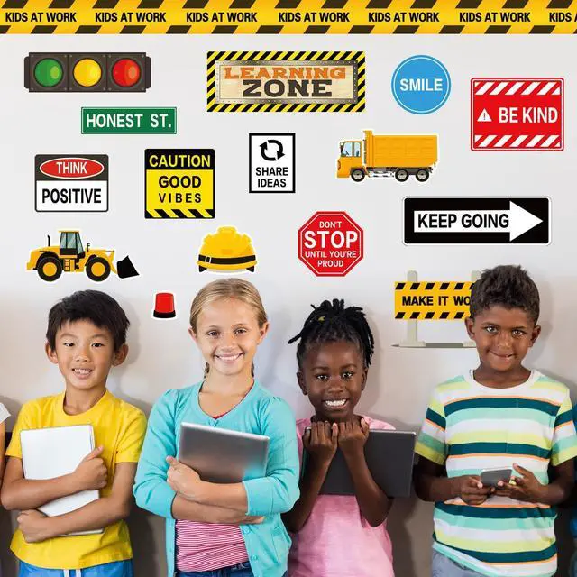 Alt view image 5 of 7 - 47Pcs Construction Bulletin Board Decor Motivational Signs Positive Rules Learning Zone Cutouts Back to School Constructional Classroom Decoration for School Wall Art Decor