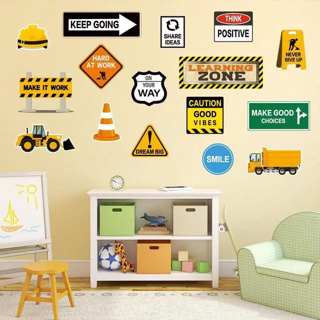 Alt view image 6 of 7 - 47Pcs Construction Bulletin Board Decor Motivational Signs Positive Rules Learning Zone Cutouts Back to School Constructional Classroom Decoration for School Wall Art Decor