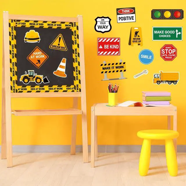 Alt view image 7 of 7 - 47Pcs Construction Bulletin Board Decor Motivational Signs Positive Rules Learning Zone Cutouts Back to School Constructional Classroom Decoration for School Wall Art Decor