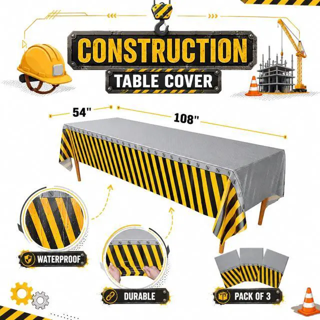 Alt view image 2 of 7 - Construction Table Covers (Pack of 3) - 54"x108" XL - Construction Party Decorations