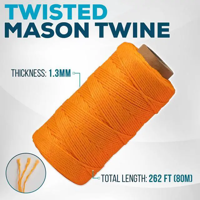 Alt view image 5 of 7 - Mason Line String Reel 260FT, 390FT, 780FT, 1500FT, 2300FT, Durable Construction Twine for Laying Bricks, Blocks, Fences in Gardening, DIY & Landscaping Projects (Orange, 262 Ft)