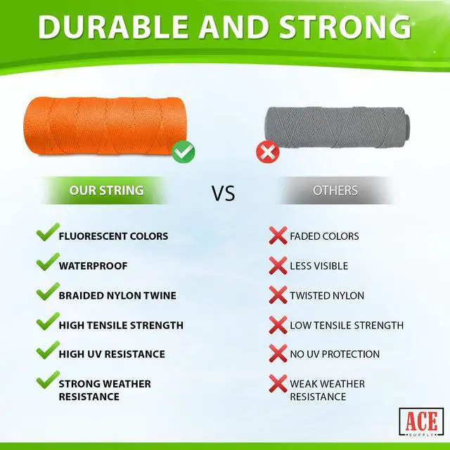 Alt view image 3 of 5 - Orange Mason Line String Line - #18 Braided Nylon String - 1,000 Ft Length - Nylon Twine for Gardening Or Masonry Tools - Perfect Construction String for A String Level, Twine String for Gardening