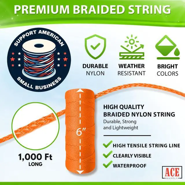 Alt view image 2 of 5 - Orange Mason Line String Line - #18 Braided Nylon String - 1,000 Ft Length - Nylon Twine for Gardening Or Masonry Tools - Perfect Construction String for A String Level, Twine String for Gardening