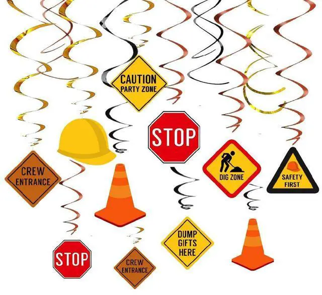 Main image of 30Ct Construction Hanging Swirl Decorations, Traffic Zone Birthday Theme Streamers, Under Construction Site Party Supplies, Kids/Boy/Toddler First Favors, Stop Sign Road Worker Decor