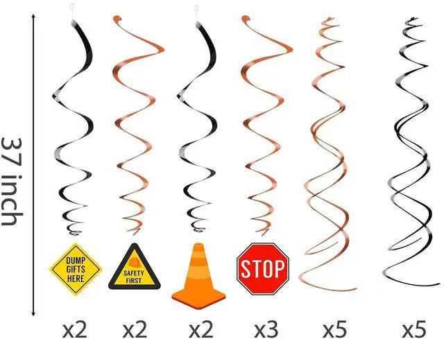 Alt view image 3 of 7 - 30Ct Construction Hanging Swirl Decorations, Traffic Zone Birthday Theme Streamers, Under Construction Site Party Supplies, Kids/Boy/Toddler First Favors, Stop Sign Road Worker Decor