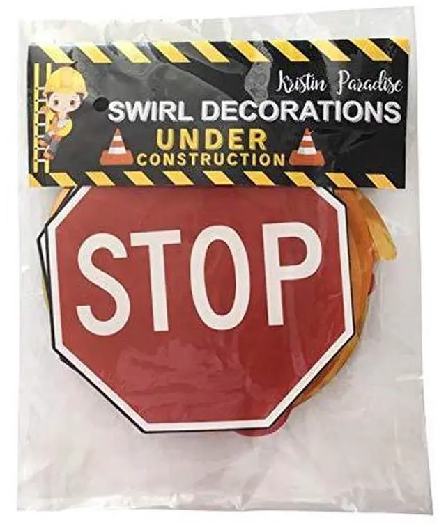 Alt view image 7 of 7 - 30Ct Construction Hanging Swirl Decorations, Traffic Zone Birthday Theme Streamers, Under Construction Site Party Supplies, Kids/Boy/Toddler First Favors, Stop Sign Road Worker Decor