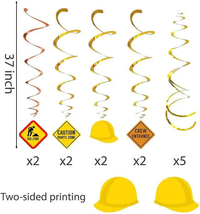 Alt view image 4 of 7 - 30Ct Construction Hanging Swirl Decorations, Traffic Zone Birthday Theme Streamers, Under Construction Site Party Supplies, Kids/Boy/Toddler First Favors, Stop Sign Road Worker Decor