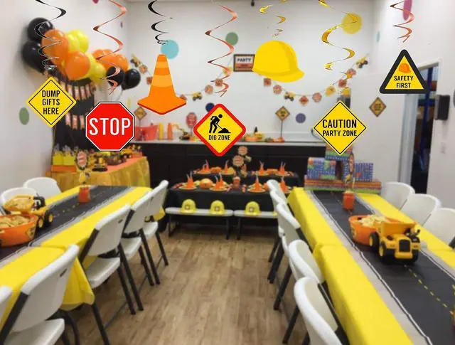 Alt view image 5 of 7 - 30Ct Construction Hanging Swirl Decorations, Traffic Zone Birthday Theme Streamers, Under Construction Site Party Supplies, Kids/Boy/Toddler First Favors, Stop Sign Road Worker Decor
