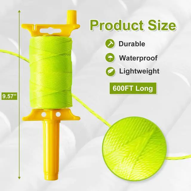 Alt view image 2 of 6 - Reloadable Line Reel,Mason Line String Line,600 Ft Length Nylon Twine,Nylon String for Gardening Or Masonry Tools,Twine String for Gardening,Yellow