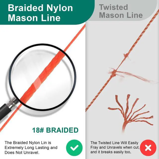 Alt view image 2 of 7 - Mason String Line Reel with 10 String Line Level Kit, 540FT #18 Braided Nylon Mason String-line for Masonry Tools, Construction, Gardening, DIY(Orange)