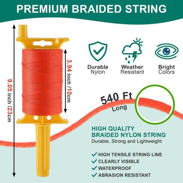 Alt view image 3 of 7 - Mason String Line Reel with 10 String Line Level Kit, 540FT #18 Braided Nylon Mason String-line for Masonry Tools, Construction, Gardening, DIY(Orange)